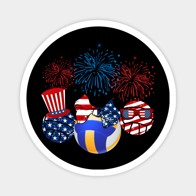 Volleyball American Flag Fireworks Magnet by Flavie Kertzmann